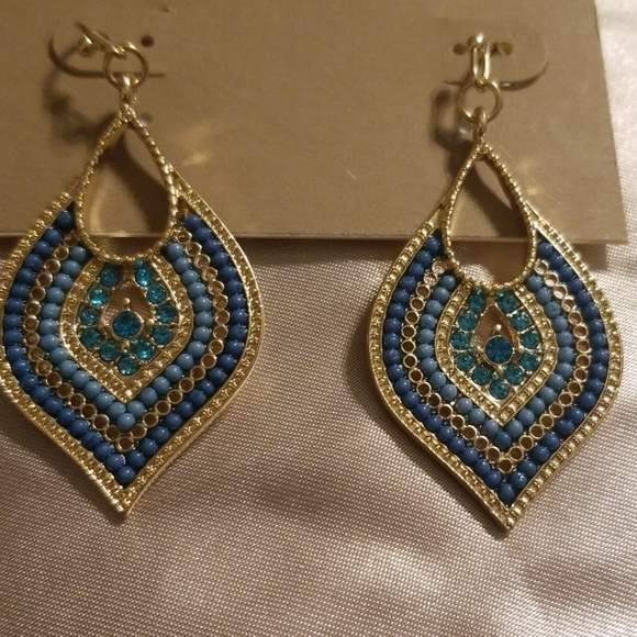 Southern Lady Jewelry - Gold and Turquoise gemmed earrings